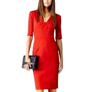 REISS Angel Fitted Paneled Knee Length Sheath Pencil Dress in Red